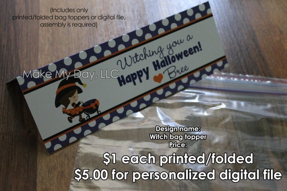 Halloween class treats ( witch class treat ) PIY Personalized bag toppers ~ Halloween Printable ~ Witch Class Treat Il_570xn