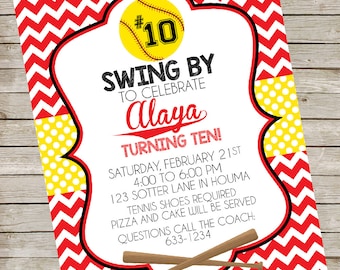 Softball Invitation PIY file ~ Softball Printable ~ Softball Birthday Party Chevron Invite Digital File