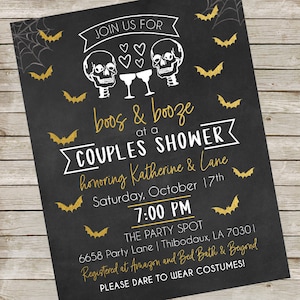 Invitación de Boos y Booze de Halloween - Ducha de Parejas - Pizarra Esqueleto Boda Ducha Invitación Archivo Digital - Fiesta Honeydo