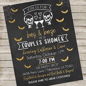 Halloween Boos and Booze Invitation ~ Couples Shower ~ Chalkboard Skeleton Bridal Shower Invitation Digital File ~ Honeydo party