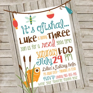 Wood Fishing Birthday Party Invitation Digital File PIY file Fish Party Printable Fish Party Digital File Invite image 1