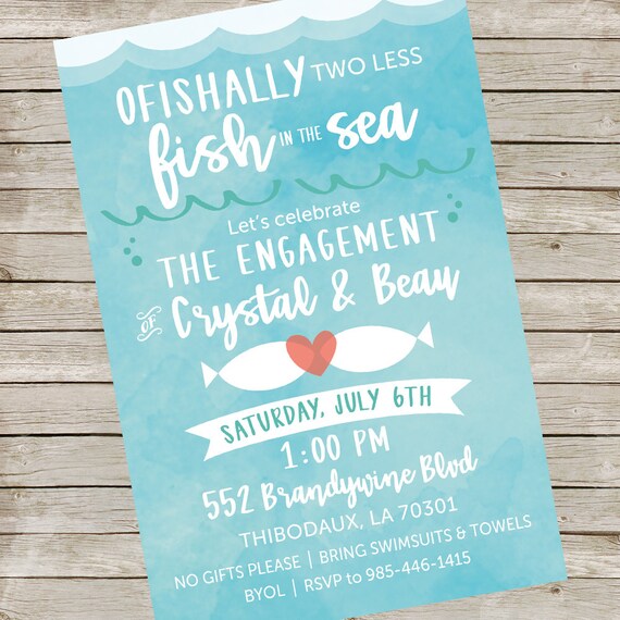 Fish Invitation PIY file ~ Fish Engagement Party Invite ~ Fish in the sea Printable Digital File ~ Couples shower Il_570xn