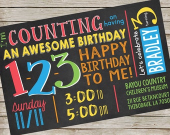 Numbers Invitation PIY file ~ Counting party invite ~ 1 2 3 ~ Birthday Party Digital PIY File ~ Girl Boy Chalkboard ~ Any color