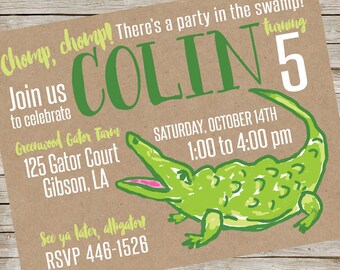 Swamp Invitation PIY file ~ Alligator Printable ~ Swamp Cajun Bayou Birthday Digital File Invite