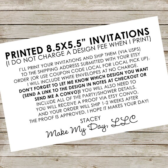 Printed Invitations (Most designs in this shop) ~ Large invitations ~ 8.5x5.5" invitations Il_570xn