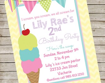 Ice cream Invitation PIY file ~ Ice Cream Birthday Party ~ Ice Cream Printable Digital File