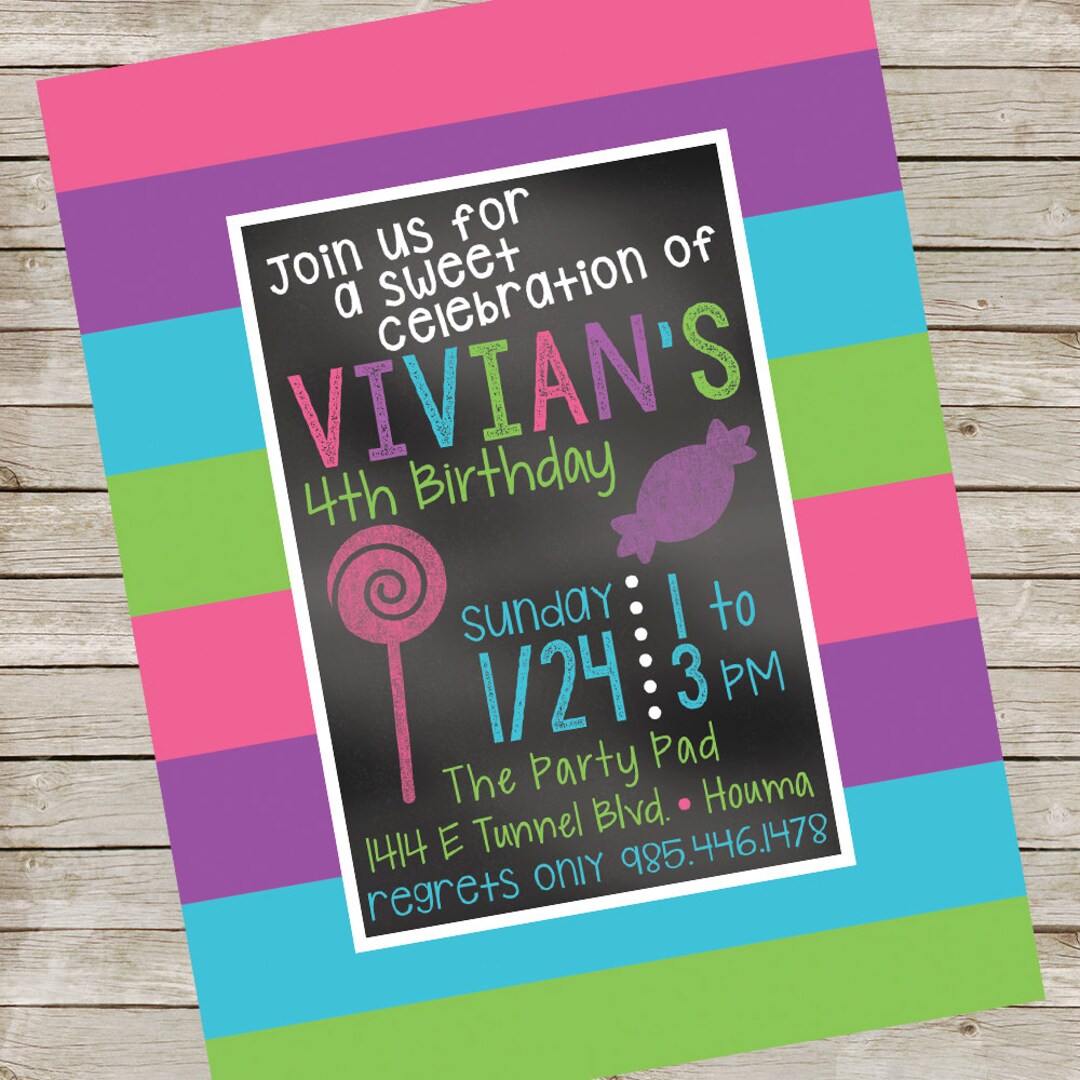 Chalkboard Candy Invitation PIY File Candy Birthday Party Invite Candy