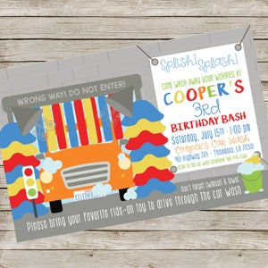 Car wash Party Invitation PIY file ~ Carwash Birthday Party Printable ~ Car swimming party Printable