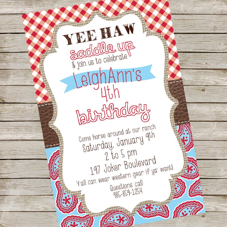 Cowgirl Invitation PIY file Cowgirl Printable Western Printable Cowboy Invitation Birthday Party Invite Digital File image 1