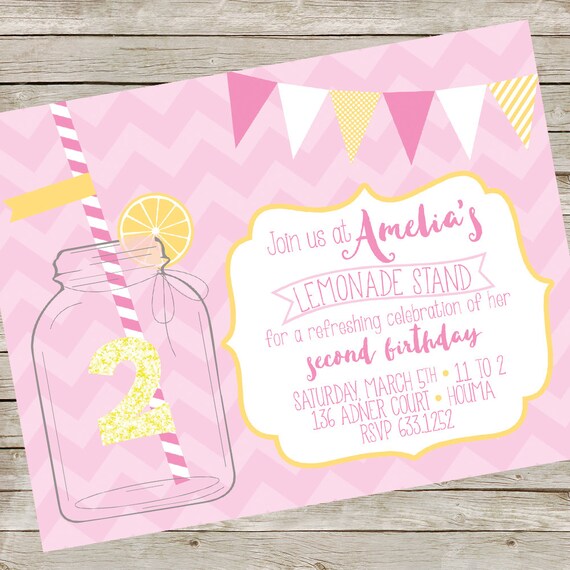 Lemonade Stand Invitation PIY file ~ Pink Lemonade Printable ~ Lemon Birthday Party Digital File Il_570xn