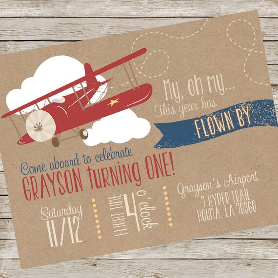 Airplane Invitation PIY file ~ Airplane Birthday Party ~ Airplane Printable ~ Vintage looking plane invite digital file Il_570xn