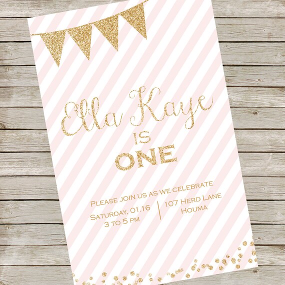 Pink and Gold Birhday Party Invitation ~ Pink and Gold First Birthday ~ Pink and Gold Printables Digital File Il_570xn