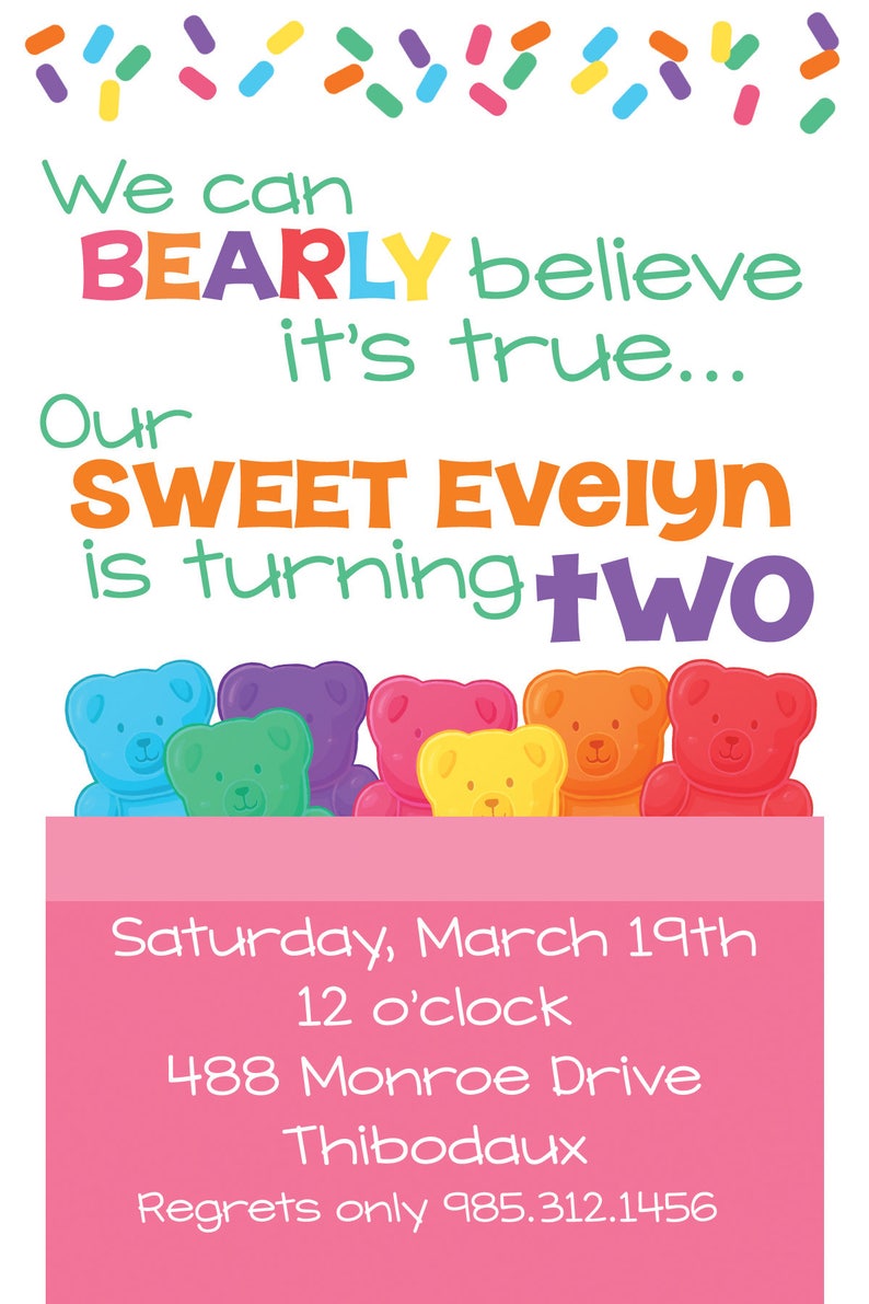 Gummy Bear Invitation PIY file ~ Gummy Bears Printable ~ Gummy Bear Birthday Invite Digital File