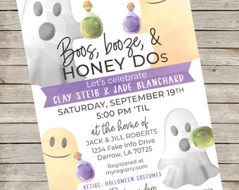 Watercolor Ghost Honeydo Party Invitation ~ Boos and Booze Digital Invite ~ Halloween Couples Shower Printable File ~ Bridal Shower