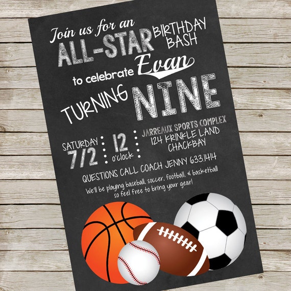 Sports Birthday Party Invitation PIY file Printable Sports Etsy