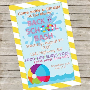 Pool Party Invitation PIY file Back to School Party Printable Beach Ball Invitation Birthday Party Digital File image 1