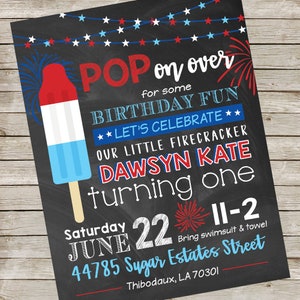 Patriotic Popsicle Birthday Party Invitation PIY file ~ Red, White, & Blue Party Printable ~ Firecracker Invite ~ Baby Shower Digital File