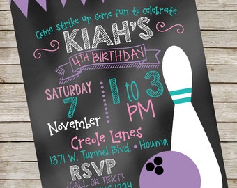 Bowling Invitation PIY file ~ Bowling Birthday Party ~ Bowling Printable ~ Bowling Chalkboard Invite Digital File