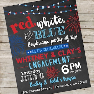 Patriotic Engagement Party Couples Invitation PIY file ~ Red, White, & Blue Printable ~ Firecracker Invite ~ Baby Shower Digital File
