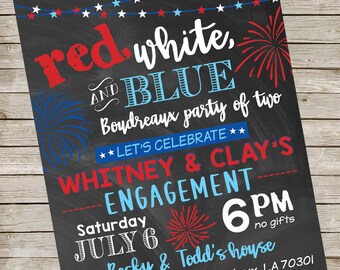 Patriotic Engagement Party Couples Invitation PIY file ~ Red, White, & Blue Printable ~ Firecracker Invite ~ Baby Shower Digital File