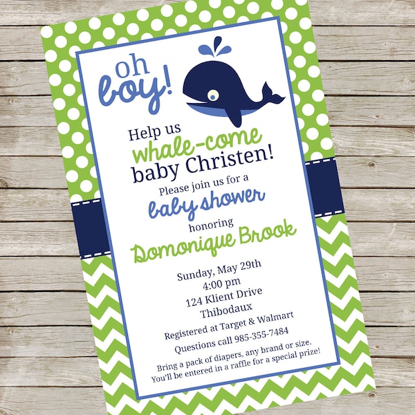 Whale Baby Shower Invitation PIY file ~ Whale Printable ~ Whale-come Boy Baby Shower Invite ~ Birthday Party Digital File