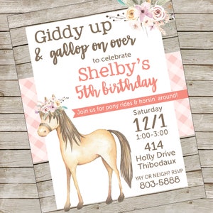 Pony Invitation PIY file ~ Farm Birthday Party Invite Digital File ~ Pony Ride Printable ~ Horse Watercolor water color