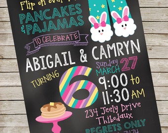 Pancakes and Pajamas Invitation PIY file ~ Pancakes & PJs Birthday Party Printable ~ Pancake Birthday Digital File