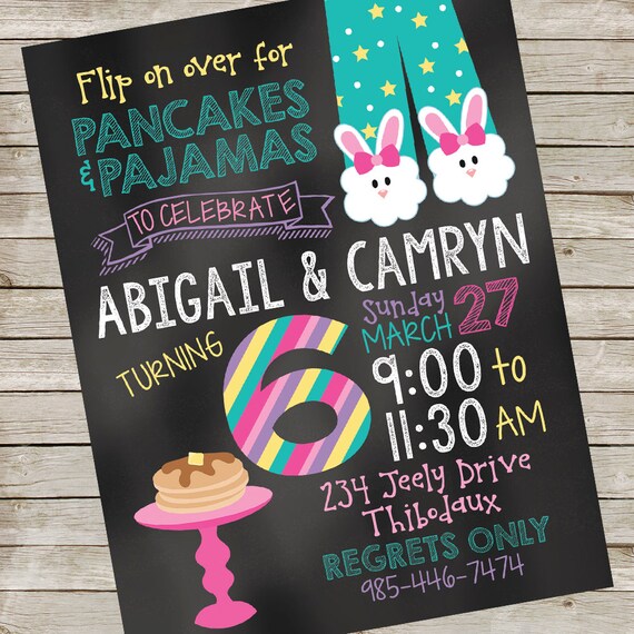 Pancakes and Pajamas Invitation PIY file ~ Pancakes & PJs Birthday Party Printable ~ Pancake Birthday Digital File Il_570xn