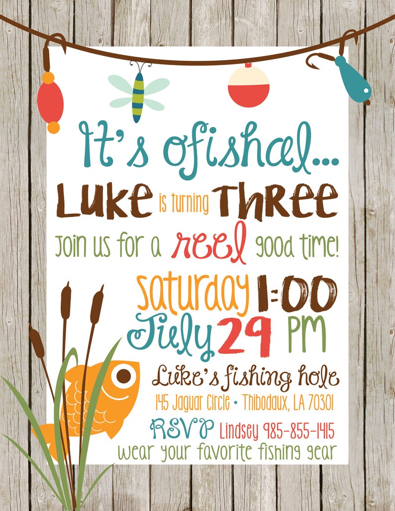 Wood Fishing Birthday Party Invitation Digital File PIY file Fish Party Printable Fish Party Digital File Invite image 2