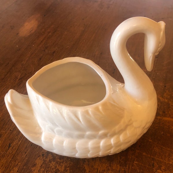 Cygne cache pot blanc en céramique, vase vintage pour décoration
