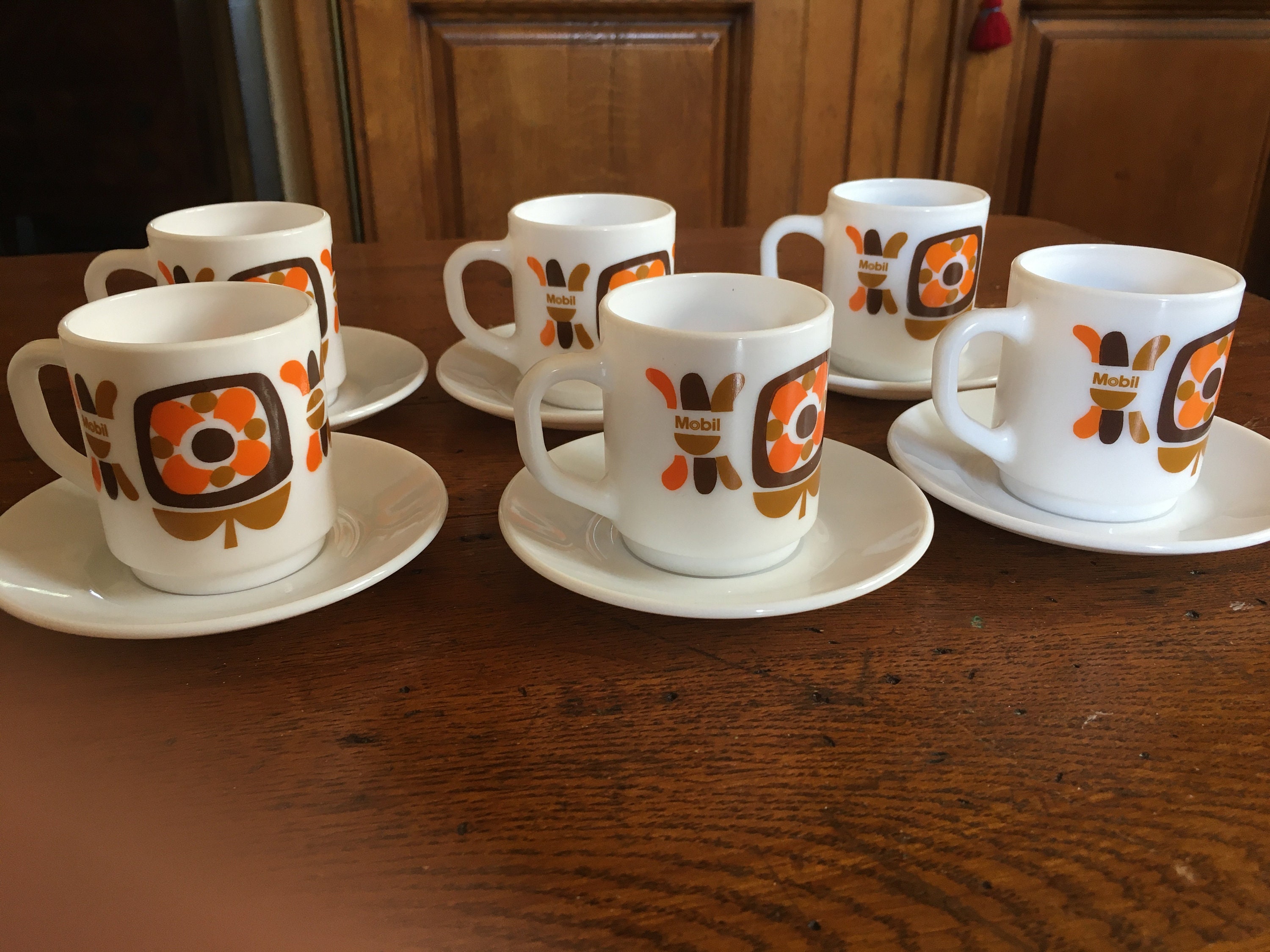 6 Tasses et 6 Sous Tasses Mobil 70 Vintage Tasse à Expresso