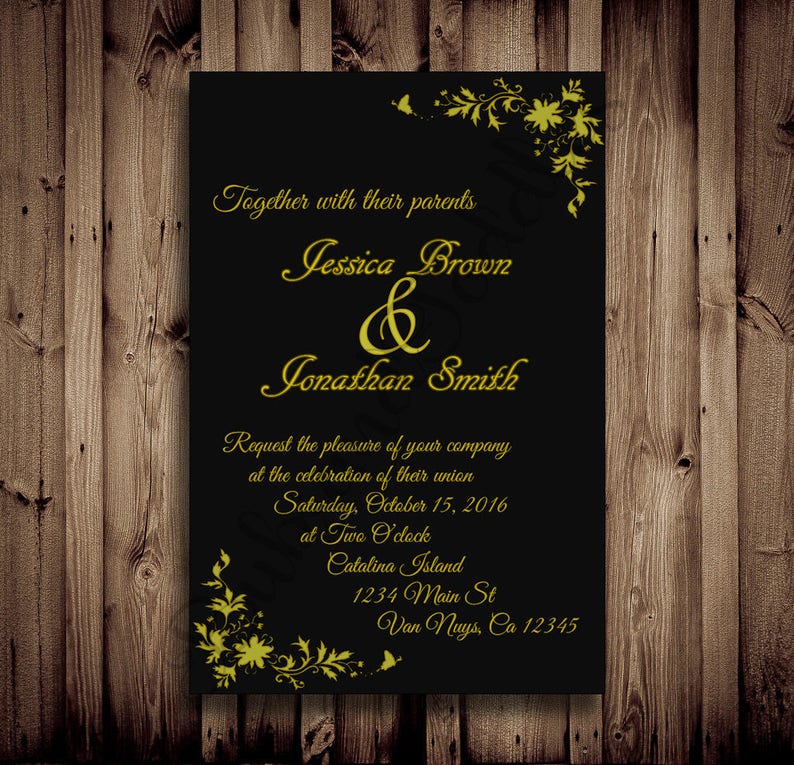 Custom Black And Gold Invites Formal Ball Wedding Etsy