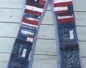 Custom Made-to-Order American Flag Patchwork Denim Jeans