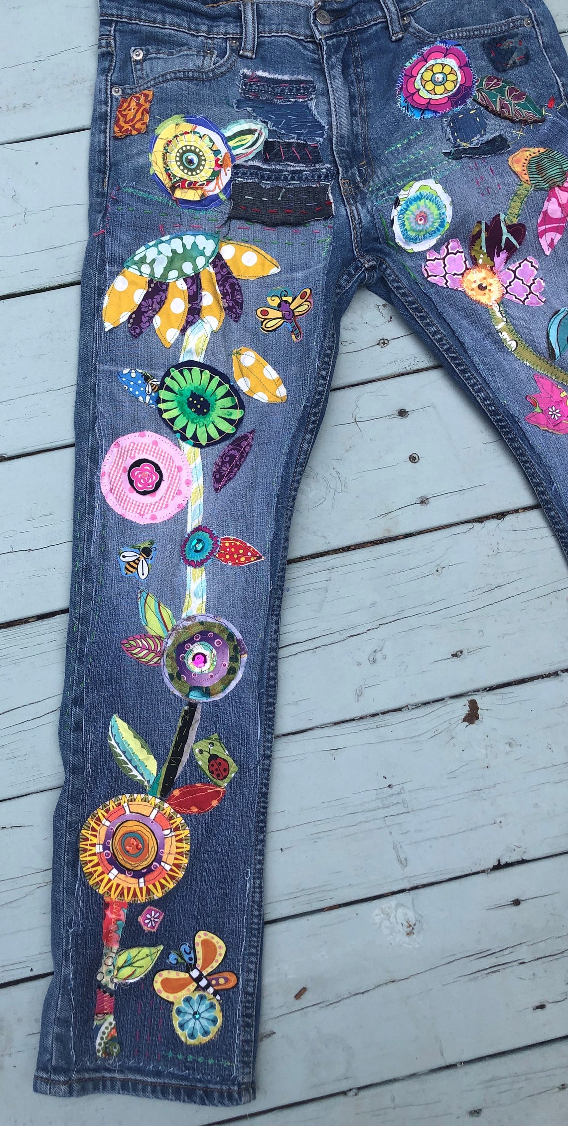 Reserved for Heather Hippie Boho Denim Patchwork Jeans Made to - Etsy