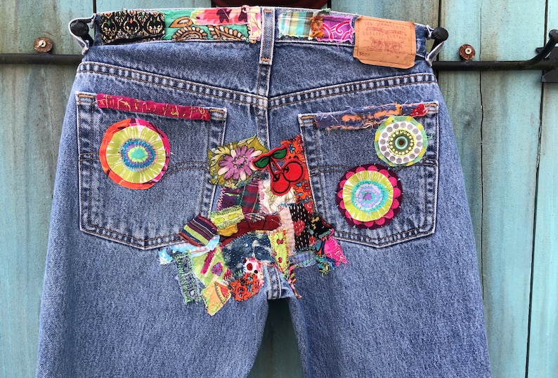 Hippie Boho Gypsy Patchwork Denim Blue Jeans Made to Order - Etsy