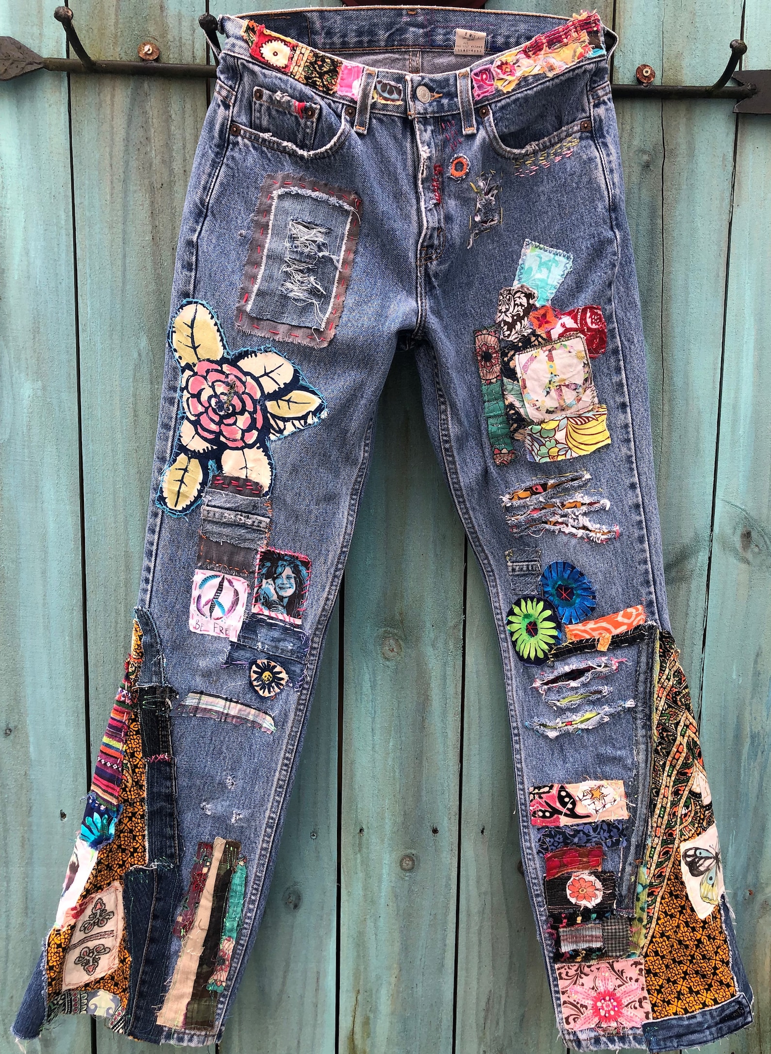 Hippie Boho Gypsy Patchwork Denim Blue Jeans Made to Order - Etsy