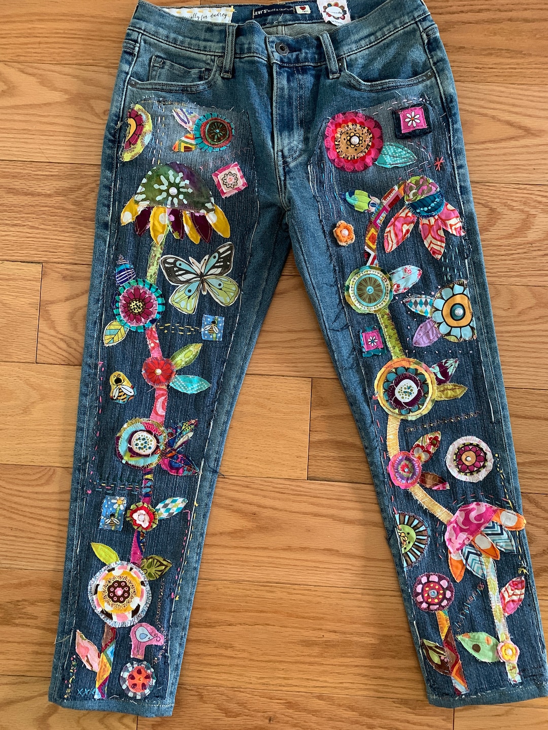 SewUnruly Hippie Boho Denim Patchwork Jeans Made to Order Recycled Retro Distressed Jeans Music Festival