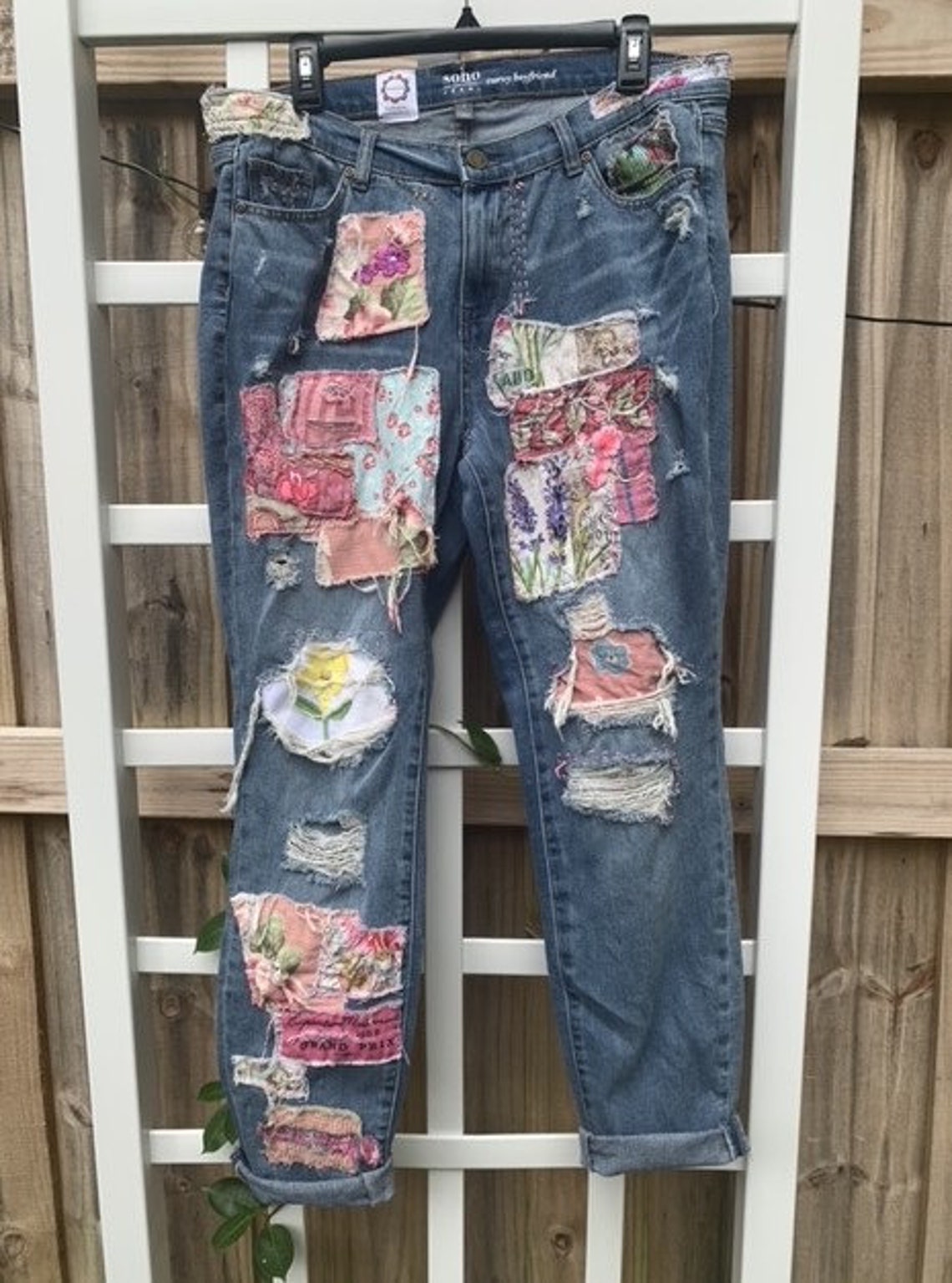 Patchwork star jeans grunge tattered distressed denim jeans | Etsy