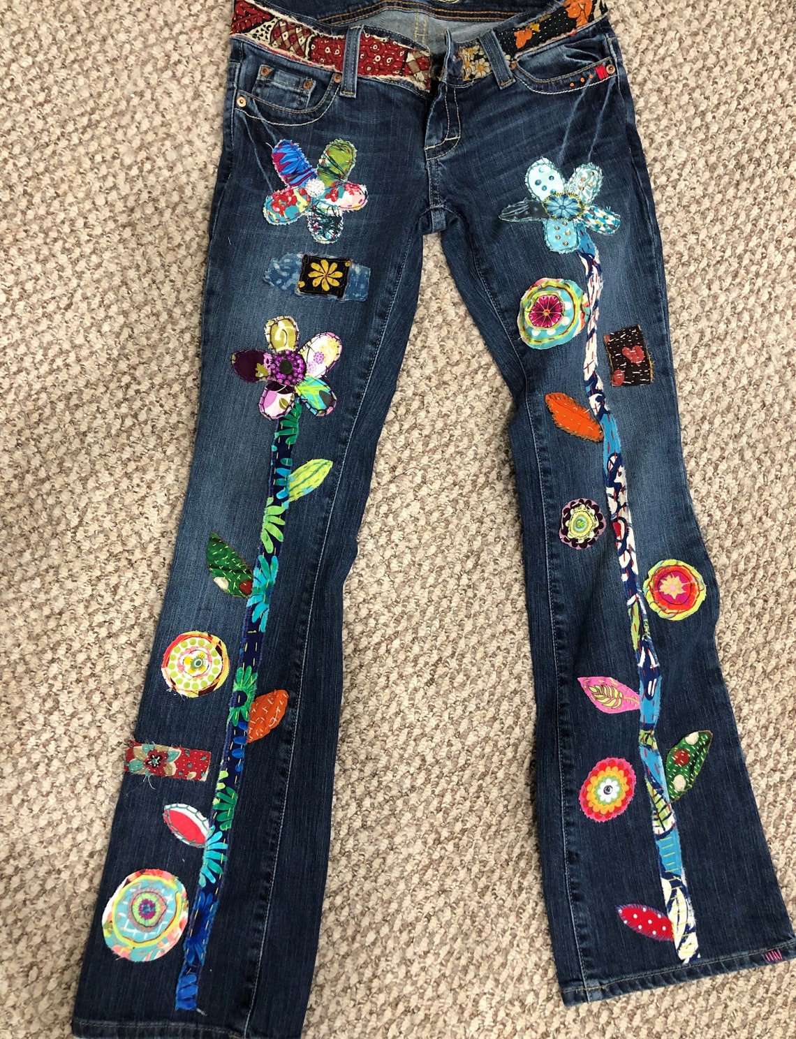 Patchwork jeans Hippie Boho denim patchwork recycled retro | Etsy