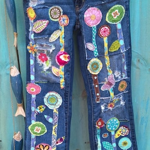 Custom patchwork jeans Made to Order Jeans for you  - Hippie Boho denim patch work recycled retro  jeans music festival