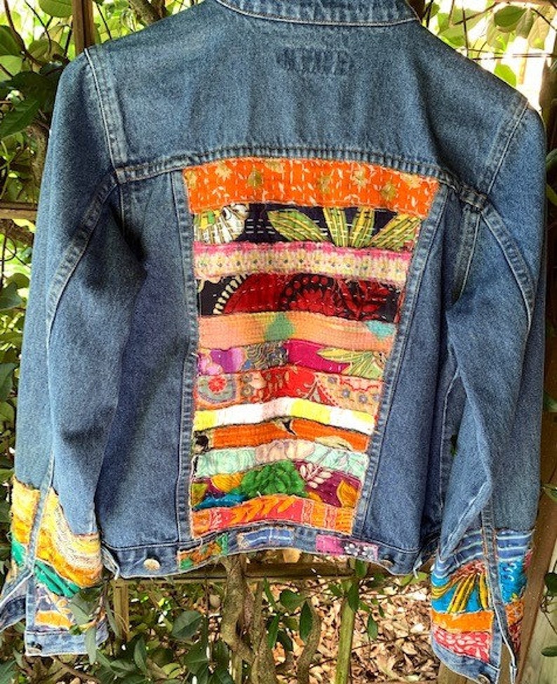 Jean jacket hippie boho embellished colorful denim jean jacket | Etsy