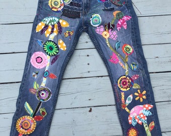 Hippie Boho Denim Patchwork Jean Skirt Made to Order | Etsy