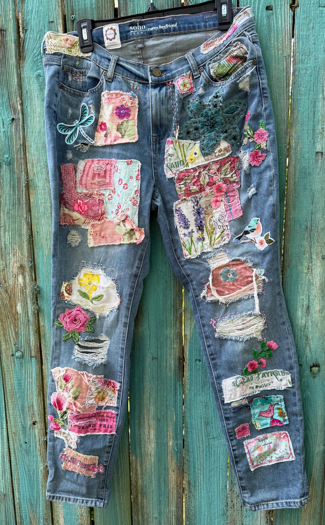PATCHWORK DENIM BOYFRIEND JEANS - CURVY main image 1