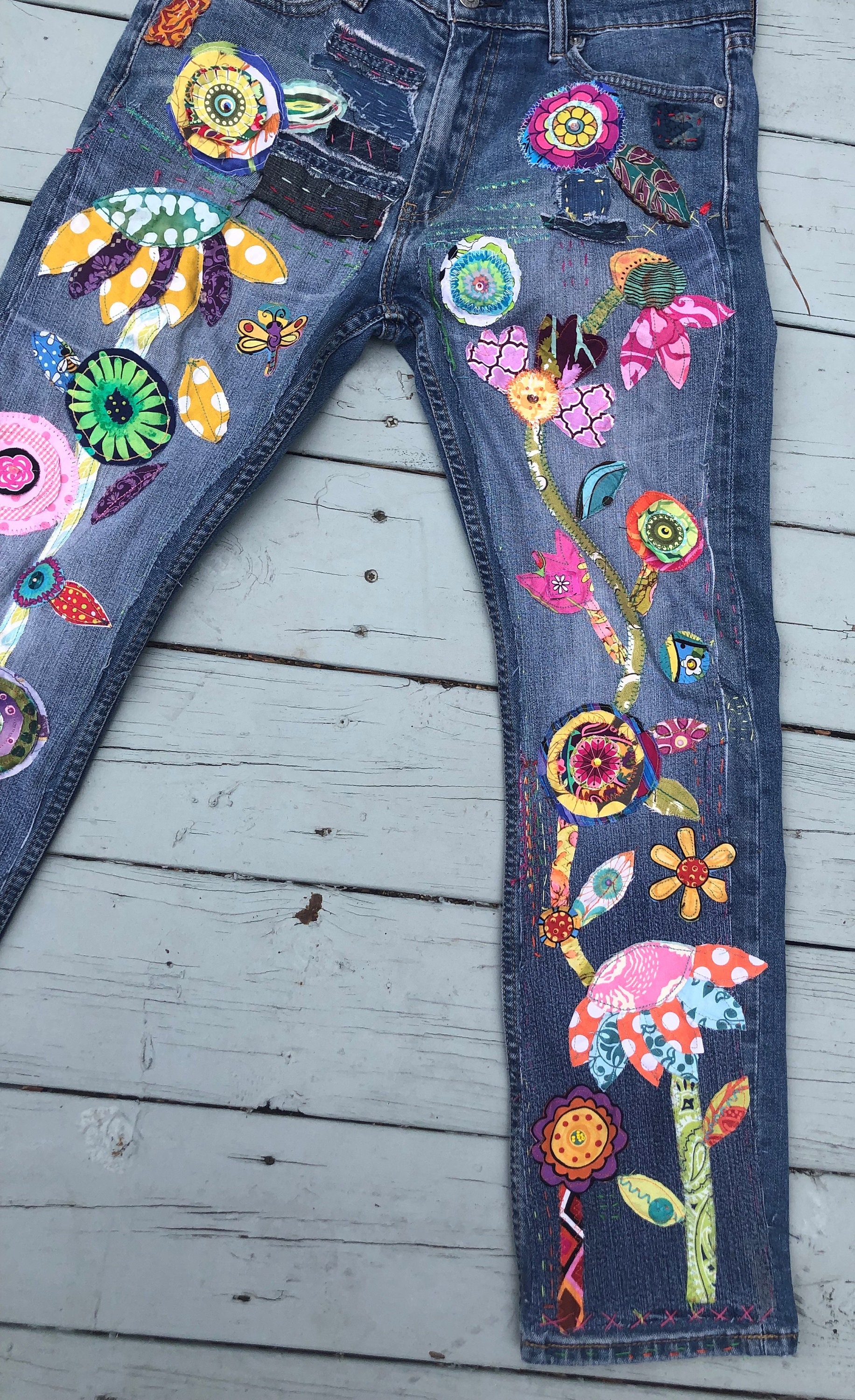 Custom Hippie Boho Denim Patchwork Jeans Made to Order Recycled Retro  Distressed Jeans Music Festival 