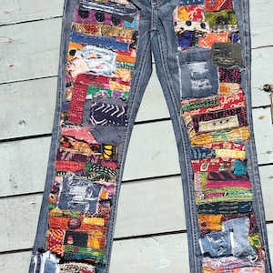 Patchwork Jeans Kantha Made to Order Patchwork Hippie Boho Denim Patch ...