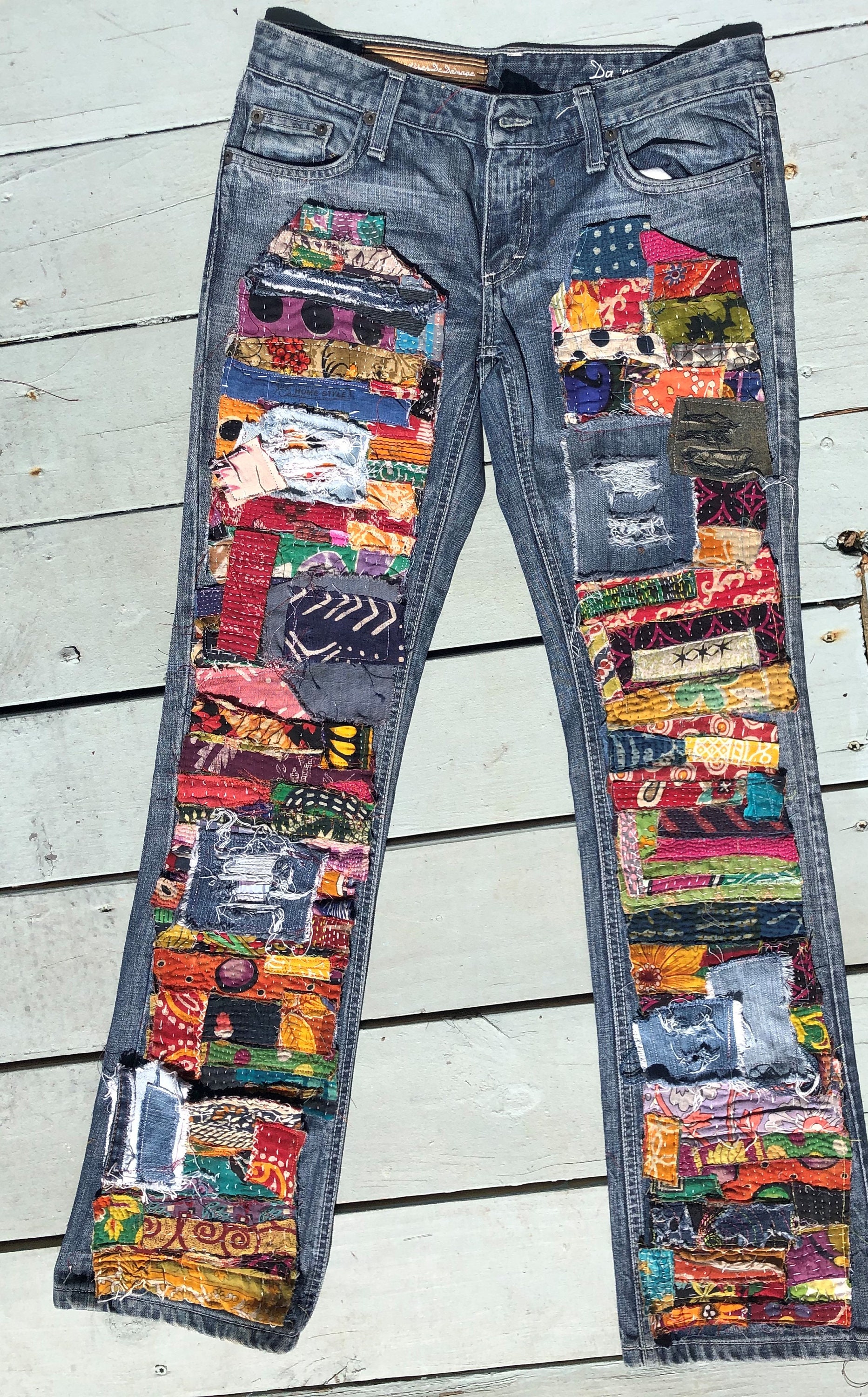 Custom Patchwork Jeans Kantha Made to Order Patchwork Hippie Boho Denim  Patch Work Recycled Retro Jeans Music Festival - Etsy