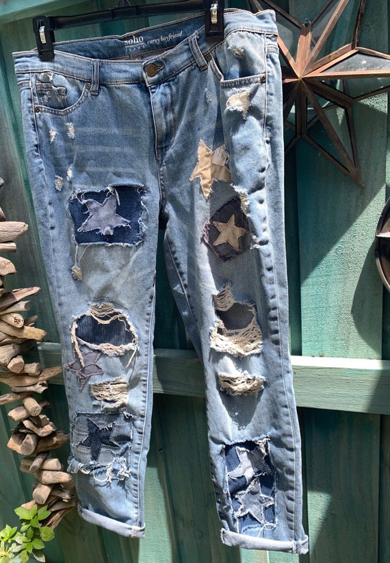 Hippie Boho Gypsy Patchwork Denim Blue Jeans Made to Order 