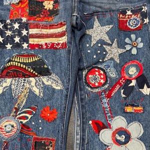 Custom patchwork jeans Made to Order Jeans for you  - Hippie Boho denim patch work recycled retro  jeans music festival