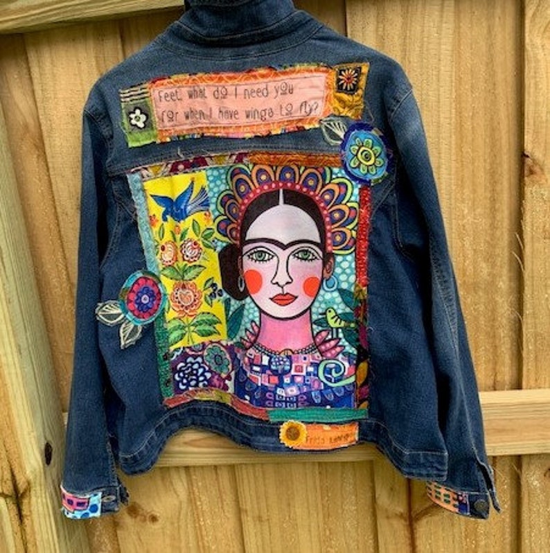 Frida Kahlo Denim Jacket Hippie Boho Jean jacket | Etsy