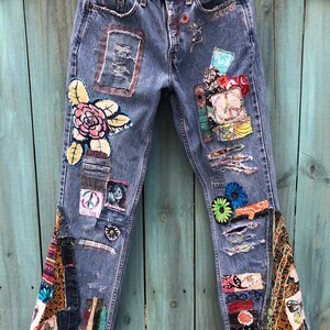 Hippie Boho Gypsy Patchwork Denim Blue Jeans Made to Order - Etsy